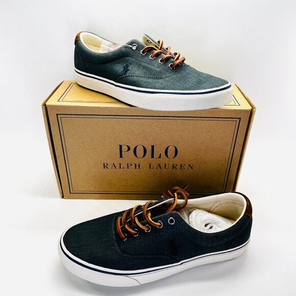 Polo Ralph Lauren Keaton Pony Sneaker M10/W11.5 Chambray Herringbone Shoes - Picture 1 of 12